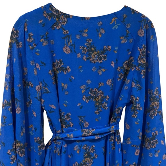 Free People Lilou Printed Bell Sleeve Dress in Cobalt Combo Fairycore Size S - Picture 7 of 13